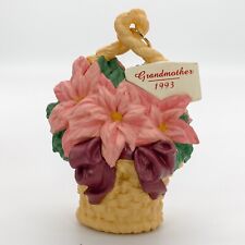 Vintage Hallmark Ornament Figurine for Grandmother Basket Pink Poinsettias 1993 picture
