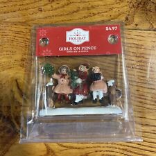 Holiday Time Christmas Village Figurines Girls on A Fence 2022 Resin 2.5 inch picture