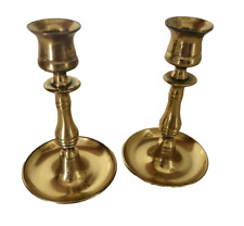 2 Heavy Vtg Solid Brass Candlesticks Candle Holders. 5 3/4 in tall. Made England picture