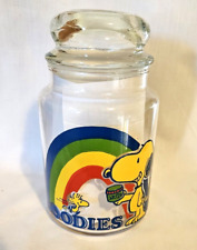 Vintage Snoopy & Woodstock Rainbow Glass Goodie Snack Jar Peanuts picture