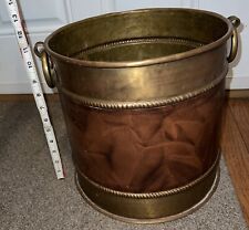 Vintage Brass Copper Planter Pail Bucket Plant Pot With Handles Heavy 11.5x11.5” picture