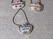 COLLECTION THREE VINTAGE  CERAMIC  BOTTLE DECANTER LABELS WHISKY , SHERRY picture
