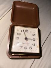 Vintage Westclox Travel Alarm Clock Brown Folding Case Tested Working picture