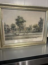 Vintage Antique Princeton University 1836 Framed Hand Color Print Framed RARE picture