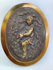 12” Antique French Bronze Bas-Relief Maiden Medallion Panel c. 1910 (K3) picture