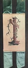 Antique Victorian Era Sampler Bookmark Punch Paper with Cross  - Hand Stitched picture