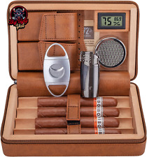 Premium Handmade Leather Cigar Travel Humidor Set – Complete with Cigar Lighter, picture