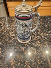 VINTAGE PLANES BEER STEIN Made in Brazil, Avon, 1981, Blue and White, Pewter Lid picture