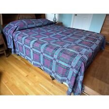 1800s overshot coverlet blue and magenta hand loomed KING/QUEEN  size picture