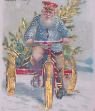 1905 Santa Claus Mailman Rides Tricycle Vintage Christmas Postcard Germany picture