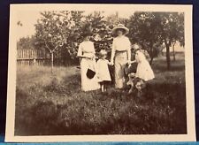 Antique Actual Family Photograph 2 Ladies 2 Children 1 Dog Late 1800 Early 1900 picture