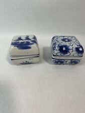 Set/ 2 Porcelain Small Blue & White Trinket Boxes picture