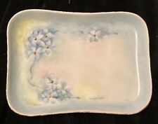Limoges France AK Hand Painted Porcelain Jewelry Vanity Tray Blue Flowers 3 x 4 picture