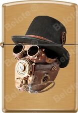 Zippo Industrial Machinery, Top Hat Goggle masq Steam Punk Brushed Brass Lighter picture
