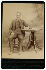 CIRCA 1890'S Named CABINET CARD Handsome Man Mustache Liggett Giles Grove, OH picture