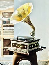 HMV Working Gramophone Player Brass Phonograph Vintage Look Vinyl Record Replica picture