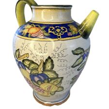 Vintage Ceramic Jar Pitcher Hand Painted Fruits Flowers Majolica Style 16” Tall picture