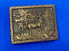 Vintage 1975 ADEZY BELT BUCKLE-DEER AND BUCK IN FOREST SCENE-PEWTER TONE picture