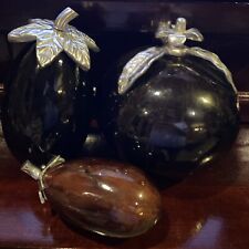 Artesana Home Vintage weighted Resinated Gourds Pewter Eggplant Set Home Decor picture