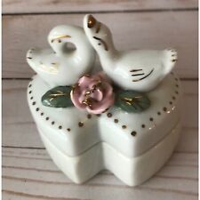 Vintage Heart Shaped Double Swan Rose Trinket Box picture