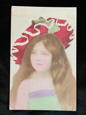 ANTIQUE RPPC ARISTOPHOT POSTCARD YOUNG GIRL WITH FANCY RED HAT, UNUSED, CA 1910 picture
