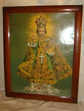 Antique Messiah Infant Jesus Child of Prague Chromo-Lithograph Print Framed picture