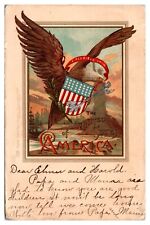 Antique Patriotic American Eagle, Shield, Statue of Liberty, Postcard picture