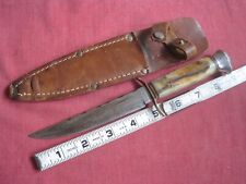 Vtg F.A. BOWER IMP CO Stag Handle Fixed Blade Germany Knife 50/43H Sheath E117 picture