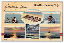 c1940's Greetings From Bradley Beach Multiview Beach Girls New Jersey Postcard picture