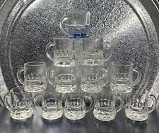 VTG Set 12 Federal Shield Beer Mug Shot Glass Clear 1 Blue Gold Rim Cheers picture
