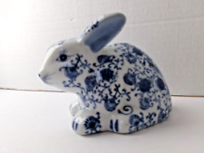 Vtg Bombay Blue Floral Scroll Pattern White Background Porcelain Bunny Rabbit picture