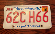 2010 Massachusetts License Plate 62C H66 Spirit of America MA USA Authentic June picture