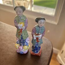2 Chinese Antique Porcelain Women Figurines 5.75” And  5” Approx Famille Rose picture