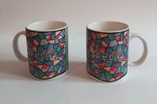 Coca-Cola Coffee Cup Mug VTG 1996 Gibson Stained Glass Styling Rare Set Of Two picture