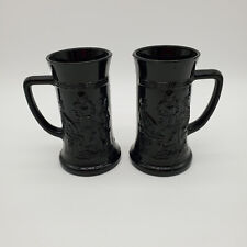 2 Vintage Indiana Glass Tiara Embossed Black Glass Beer Mug/Stein picture