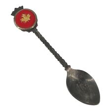 Vintage Red Gold Tone Enamel Maple Leaf Canada Souvenir Spoon picture