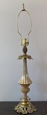Vintage Hollywood Regency Table Lamp of Brass Wood Ceramic 35” Tall 3 Way Light picture