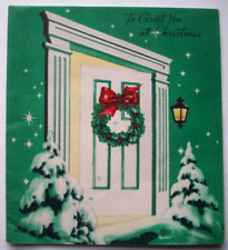 Wreath on front door vintage Christmas greeting card *HH16 picture
