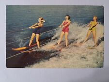 Postcard Water Skiing 3 Bathing Beauties A Thrilling Sport Florida Beach picture