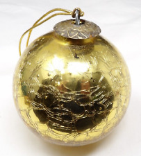 TRADITIONS Amber Crackle Mercury Glass Ball Kugel Style Christmas Ornament 4
