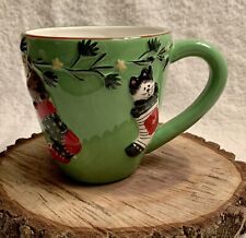 Oneida Christmas Cats Mug Kitten Stocking Coffee Tea 16 oz 4”h Green picture