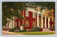 St Petersburg FL, Historic First Presbyterian Church, Florida Vintage Postcard picture