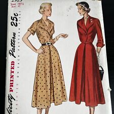 Vintage 1940s Simplicity 2923 Inverted Pleat Dress Sewing Pattern 18.5 M/L CUT picture