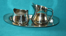 SALE-Vtg.  Ekco Eterna Cream Pitcher and Sugar Bowl on Tray 18.8 Stainless Japan picture