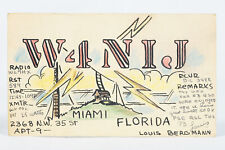 1948 Hand Colored Amateur Ham Radio QSL Card Miami Florida W4NIJ Louis Bergmann picture
