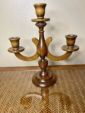 Vintage Mid Century Charles Lesters Wood Candelabara Three Taper Candle Holder picture