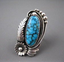 Exquisite Long Navajo Sterling Spiderweb Turquoise Ring Richard Rita Begay Sz 9 picture