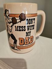 Vintage 1983 Wallace Berrie & Co Don't Mess With My Dad Father Boxer Mug Cup EUC picture