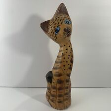 Vintage Mid Century Mod Hand Carved Cat Figurine~Hand-painted Retro~12”~Gift picture