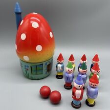 Vintage Wooden Mushroom House Bowling Gnome Game Nesting Dolls Poland picture